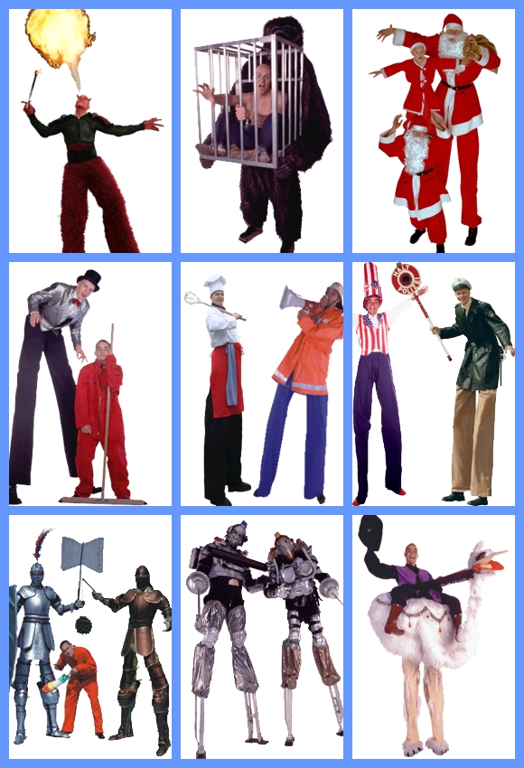 Walking-Acts, Walk-Acts, Comedy, Animation, Stelzen-figuren, Stelzenl�ufer, Stelzen-Gestalten, Akrobatik, Akrobat, Stra�enk�nstler, Kindertainment, Kinderanimation... buchen